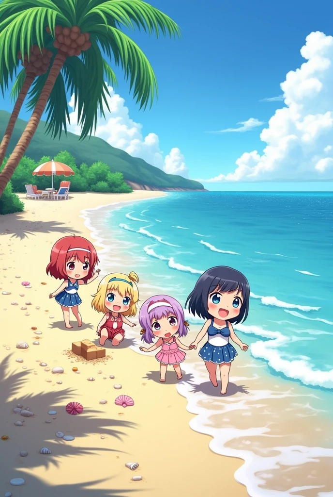 chibi anime girls at the beach 2D Animation