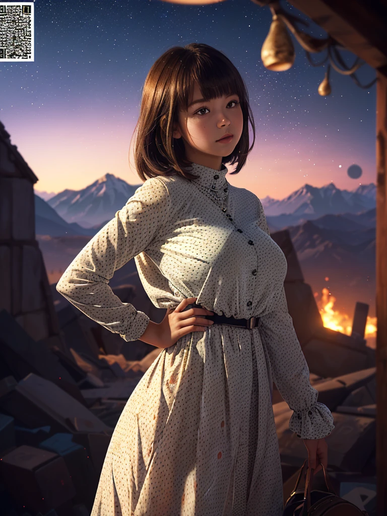 (a girls with big breasts:1.2),(the human:1.5),bangs,(The scenery in the mind of a crazy person:1.5),(Countless dots around:1.5),(digital code:1.5), ,extremely detailed CG unity 8k wallpaper,
