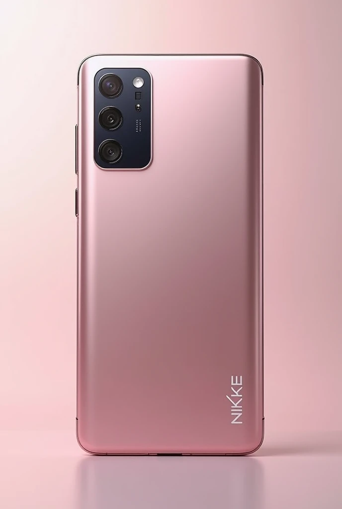 NIKKEI 6 BRAND CELL PHONE. BRUSHED PINK CAMERAS WITH NIKKEI BRAND LETTER LIGHT GRAY COLOR DOUBLE FRONT AND REAR IMAGE CERFIS FRONT CAMERA IN THE SHAPE OF A SMALL CIRCLE SCREEN ON WITH APP IMAGE AND LARGE CELL PHONE SIZE