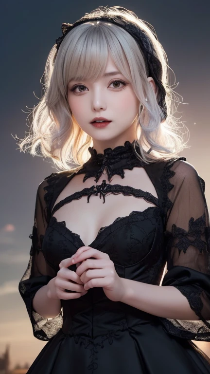 Silver Hair、(masterpiece, Highest品質, Highest, Official Art, beautifully、beautiful, Long exposure: 1.2), Smooth movement, Attractive patterns, 1 girl, (Dresses with sleeves: 1.4), Upper Body close-up, Expose your shoulders, Chinese Girl, blush, Black lob hair, Portraiture, alone, Upper Body, Observing the observer, 詳細なbackground, Detailed face, Controlling the Wind, Dynamic pose, Aether Dynamics, background, Great atmosphere,blonde, Plump face,Random Pause, Big Breasts,Browsing Caution:1.8、(Browsing Caution:1.3),(((Elegant black gothic ta dress、black gothic dress、Beautiful dress、Super Luxury Dresses)))、