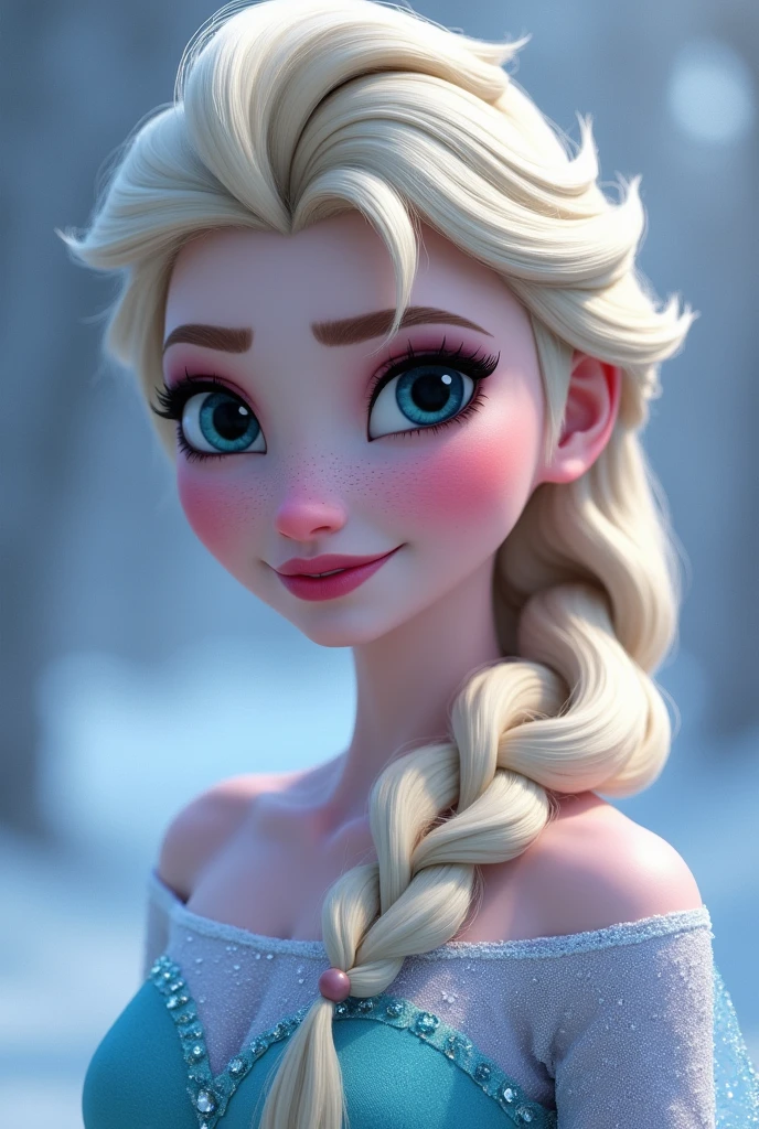 a close up of a person wearing a dress, portrait of elsa of arendelle, sakimichan hdri, detailed face and body, frostbite, long curly light blond hair, comprehensive 2d render, comic book realism, 3d artistic render, photo render,