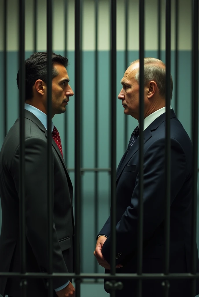 Pedro Sanchez behind bars next to Vladimir Putin