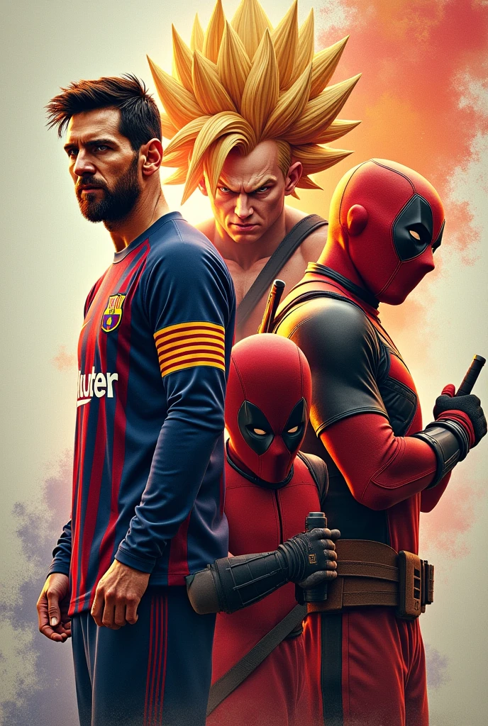 Crear un collage de fotos de Messi, Goku super Sayayin ultra instinto, Deadpool y eminem
