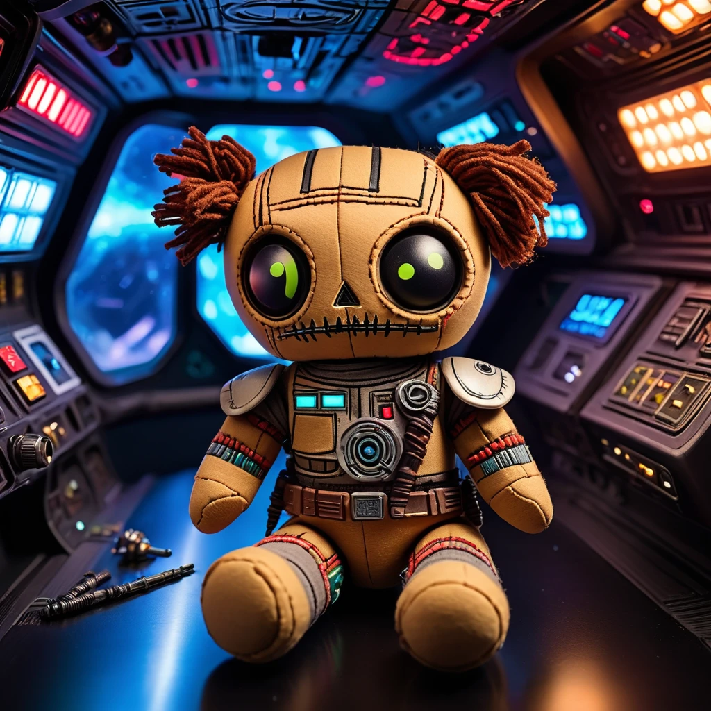 (knitted toy voodoo doll:1.5), (Voodoo Doll on a Space Station:1.3), (Clothing: space attire with star patterns:1.0), (Accessories: enchanted helmet emitting a cosmic light, floating space debris:1.1), (background: advanced space station with large viewing windows, floating in zero gravity, and an outer space vibe:1.2), best quality, masterpiece, detailed soft oil painting, detailed background, dramatic cinematic lighting, soft edge lighting, professional, dramatic lighting, hard edge lighting, ultra quality, 4k,masterpiece, best quality, 8k, ultra highres, highres, extremely detailed