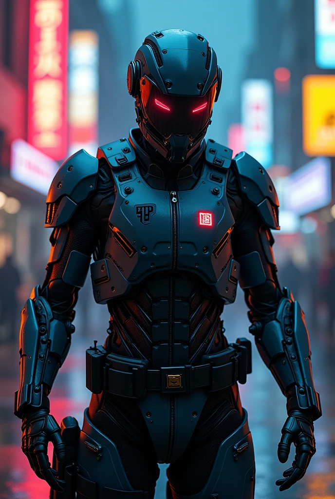 cyberpunk police officer, detailed cyborg officer, intricate futuristic armor, advanced robotic limbs, neon-lit cityscape, dark and gritty atmosphere, moody lighting, reflective chrome surfaces, glowing holographic displays, complex mechanical details, intense action pose, dynamic camera angle, cinematic composition, hyper-detailed rendering, photorealistic textures, vibrant color palette, dramatic shadows and highlights, (best quality, 4k, 8k, highres, masterpiece:1.2), ultra-detailed, (realistic, photorealistic, photo-realistic:1.37)