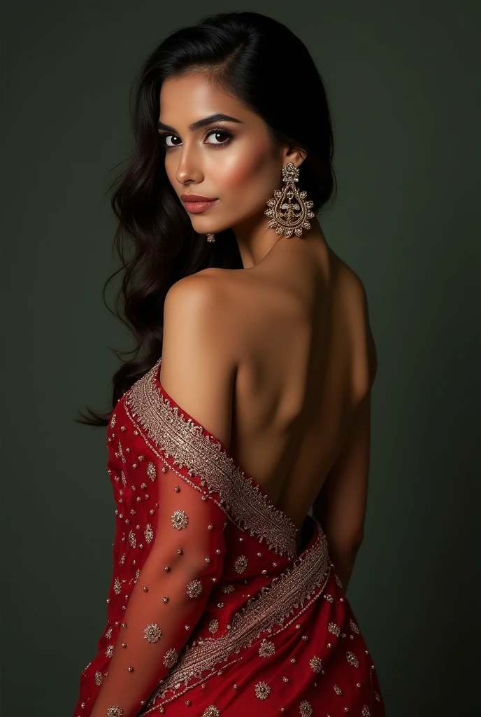 Beautiful indian women, hot in saree, glamour, one women, pretty look, backless pose, details,