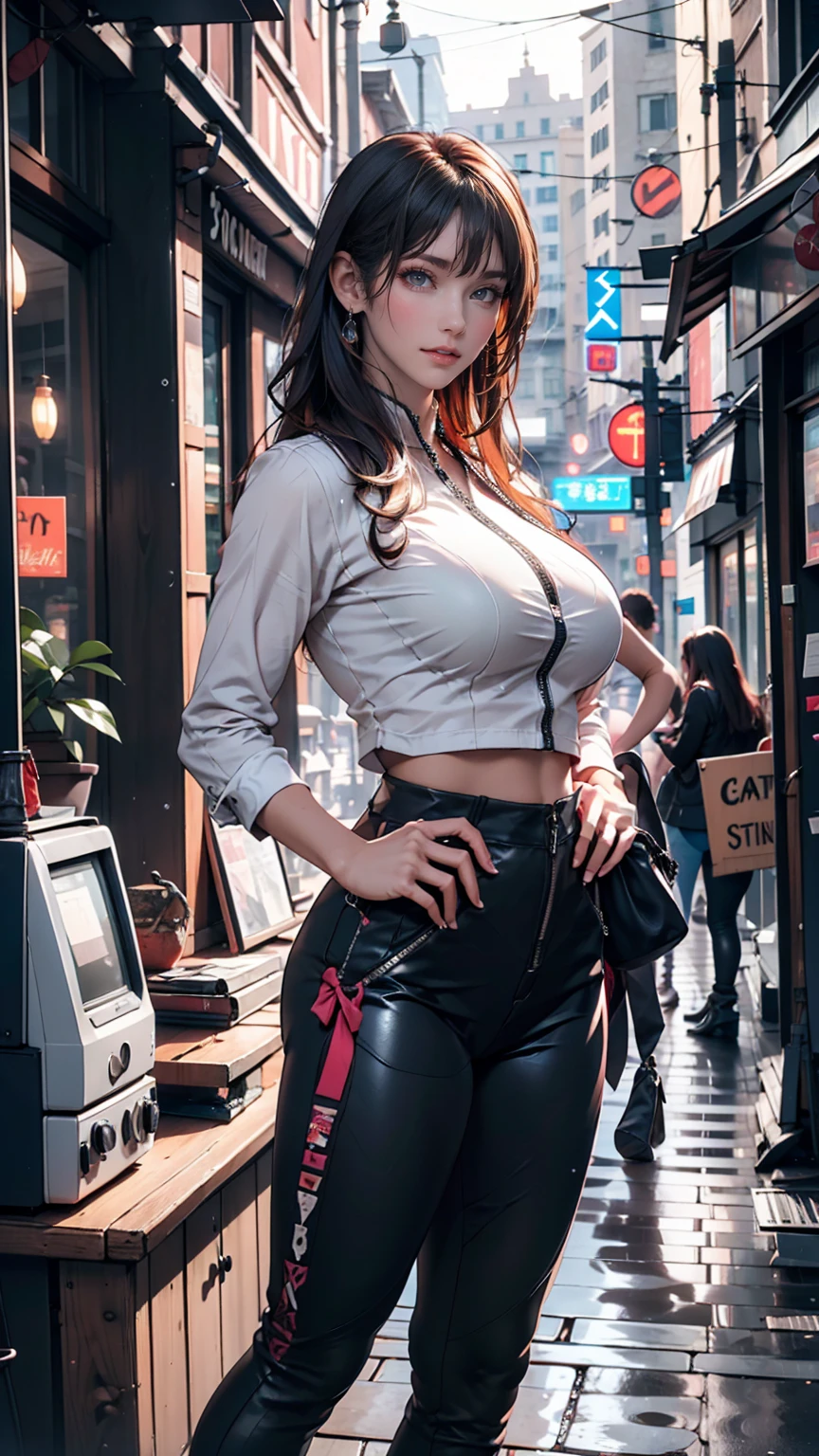 (beste-Qualit、8K、32K、шедевр、RDLT:1.2)、1girl in、bela mulher japonesa、big breasts thin waist、Gray suit、Open jacket、OL、Suits、trouser、Since a while ago、Office、desk work、(stick out buttocks:1.2)、finerly detailed face、shorth hair、Black-haired、爆乳、tetas grandes、Cool、cute-cute、thorax、teats