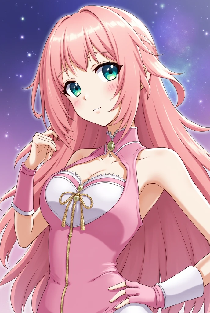 Pink blonde wavy long hair、Galactic Diva、Sheryl Nome from Macross F。