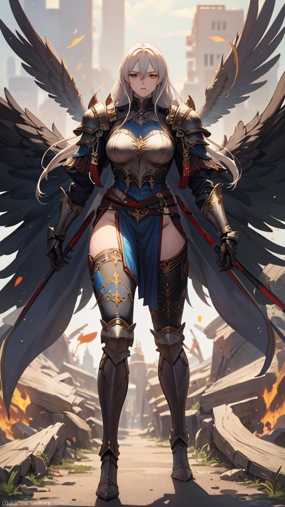 (masterpiece, 4K ,Super detailed:1.2), (anime:1), (Perfect quality), (((Adult body))), ((Spear-wielding, Combat Ready)), The whole body is shown, Looking at the viewer, Big body, Gladiator、armor, Heavy equipment, A look of contempt, brutal, violent, tall, Tomboy