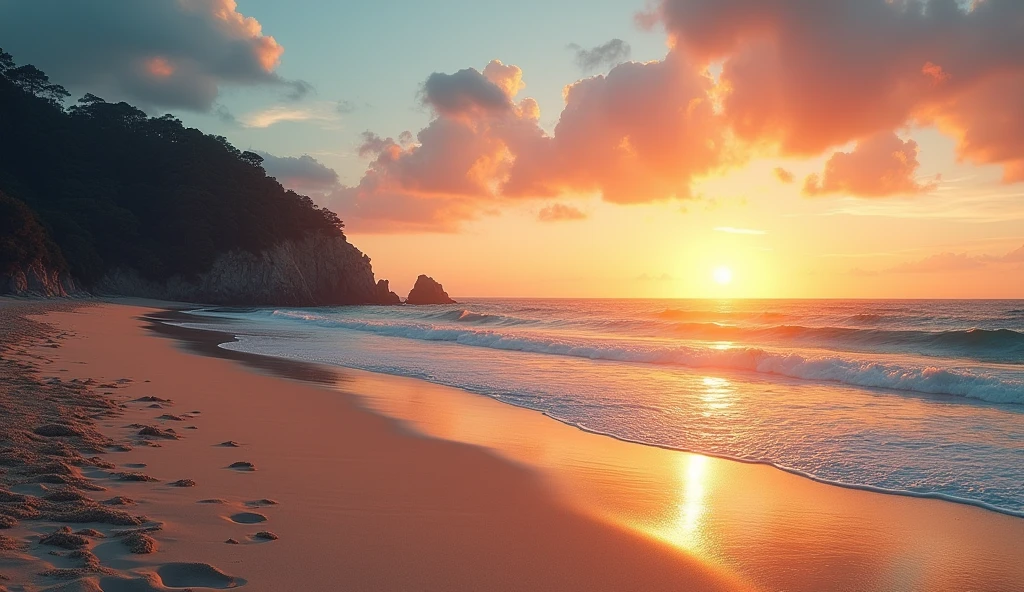 (best quality, masterpiece, ultra detailed), Sandy beach in the evening