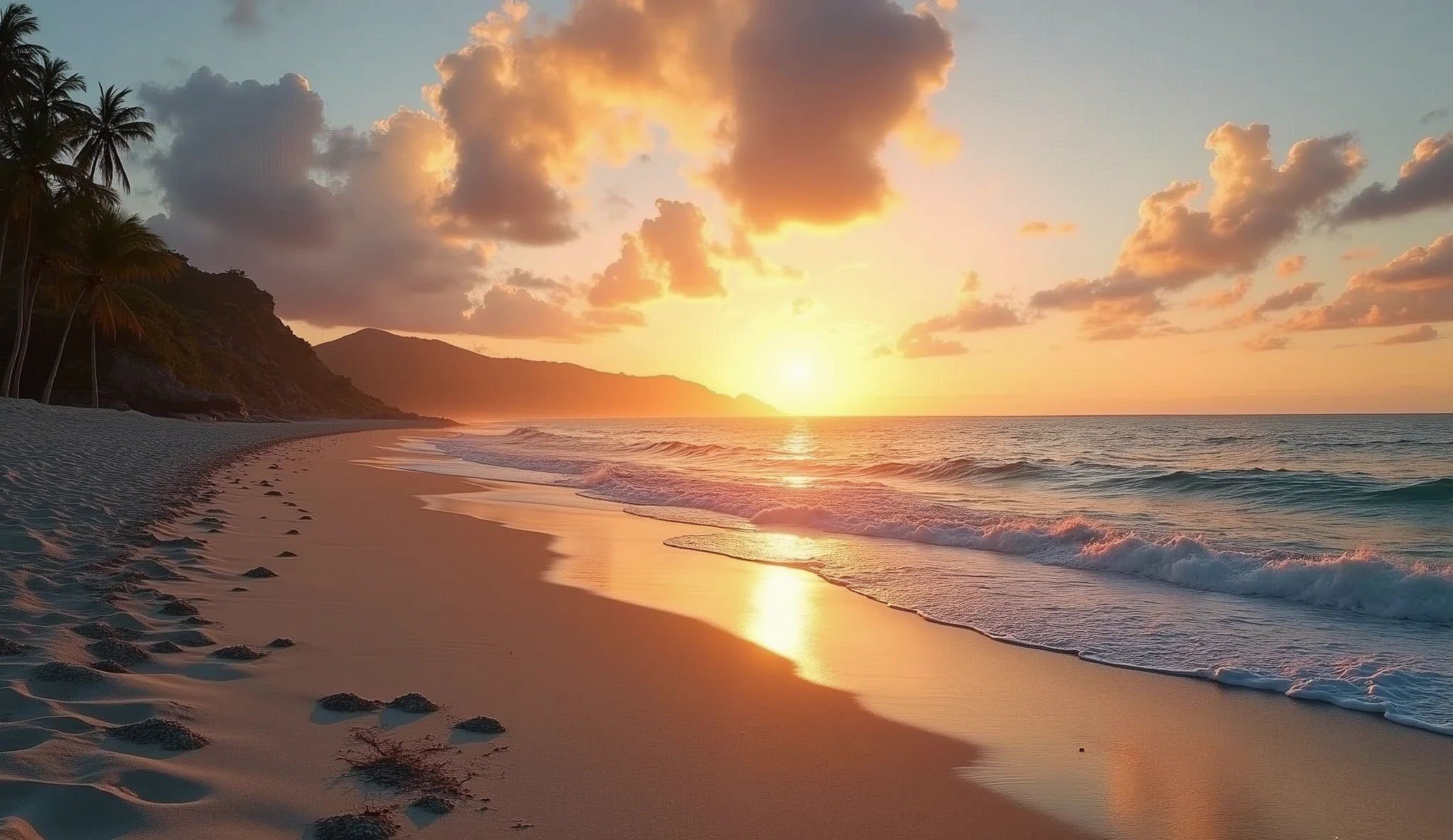 (best quality, masterpiece, ultra detailed), Sandy beach in the evening