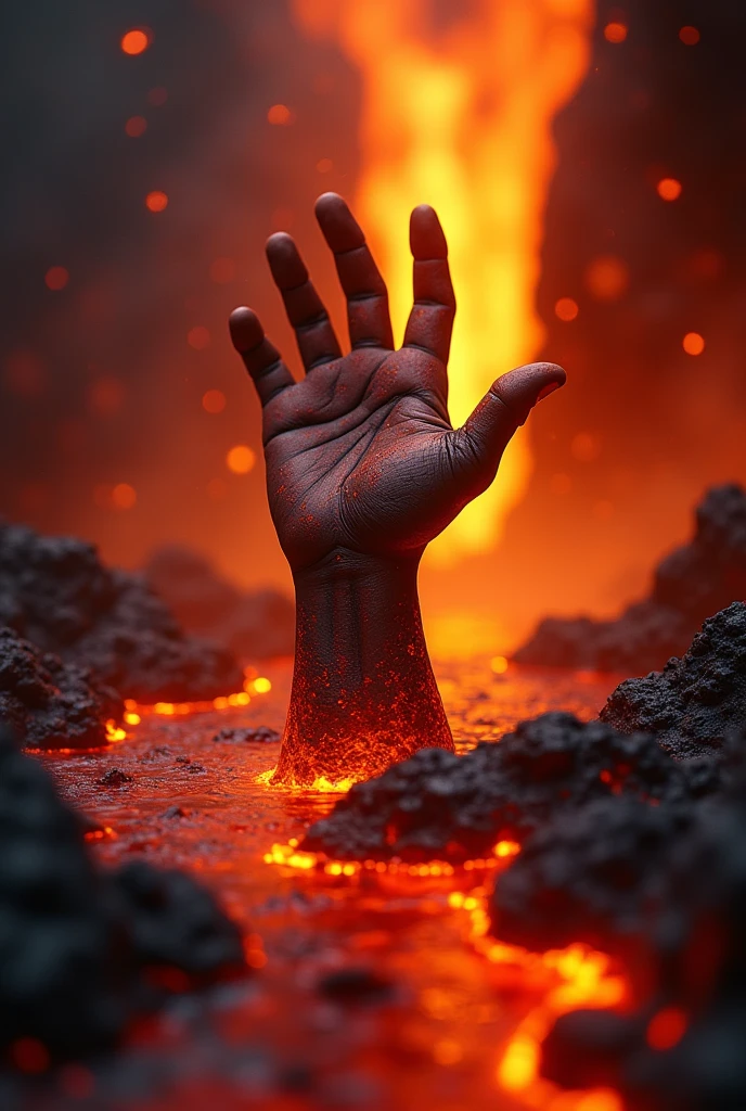 a detailed hand reaching up from a pool of glowing lava, orange and red molten rock, dramatic lighting, cinematic composition, intricate details, best quality, 8k, highres, masterpiece:1.2, ultra-detailed, realistic, photorealistic, photo-realistic:1.37, HDR, UHD, studio lighting, ultra-fine painting, sharp focus, physically-based rendering, extreme detail description, professional, vivid colors, bokeh, dark fantasy, dramatic, hyper-realistic