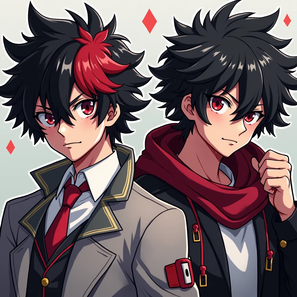 Help me create a My Hero Academia character with black hair and red streaks with ruby red eyes