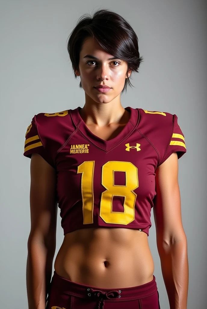 A photo of Hannah Smith, a wide receiver for the female Minnesota Golden Gophers football team. Number 18.