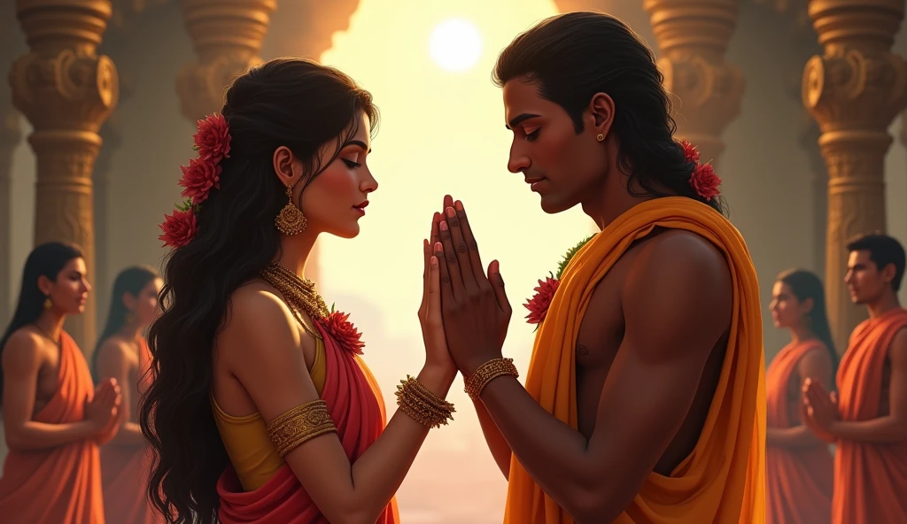 Men and women holding their hands emotionally hindu