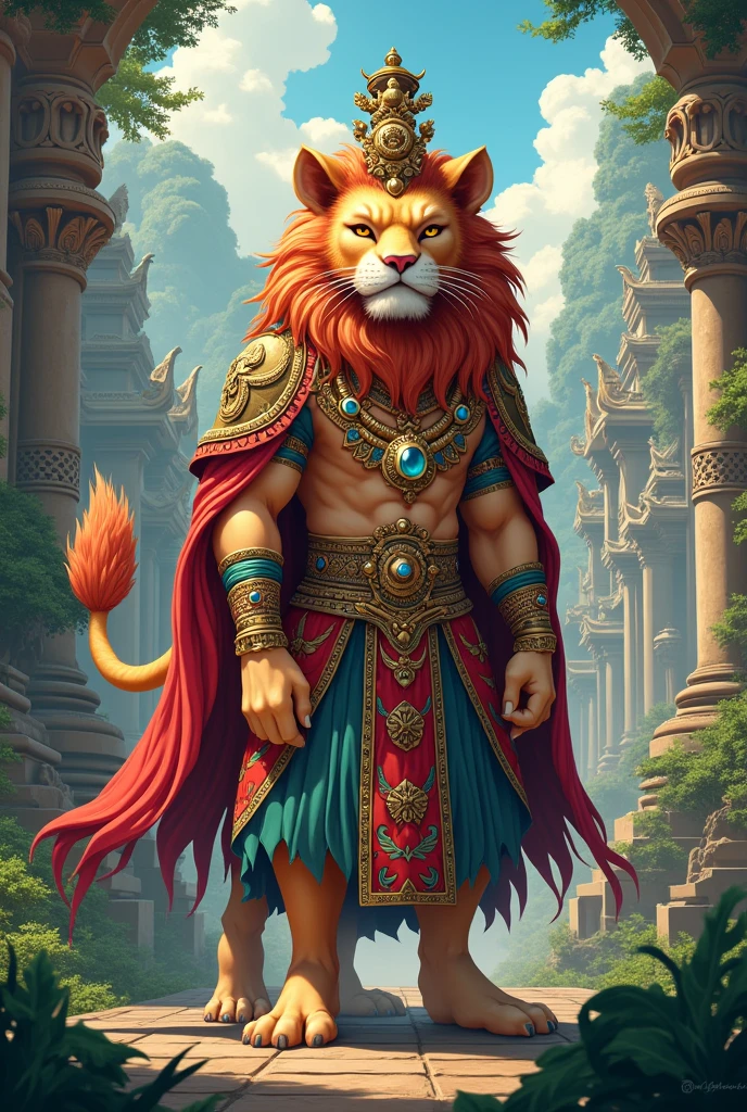 (Anime style) A lion djinn in Majapahit empire clothing.