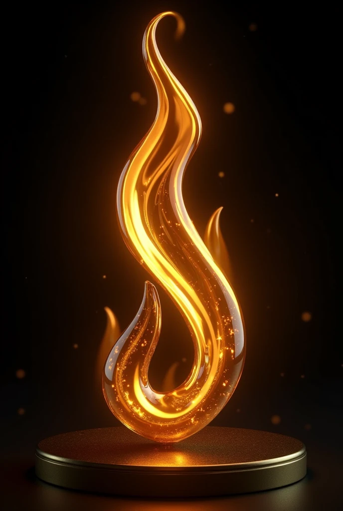 Gold plated 3D flame, with black background 