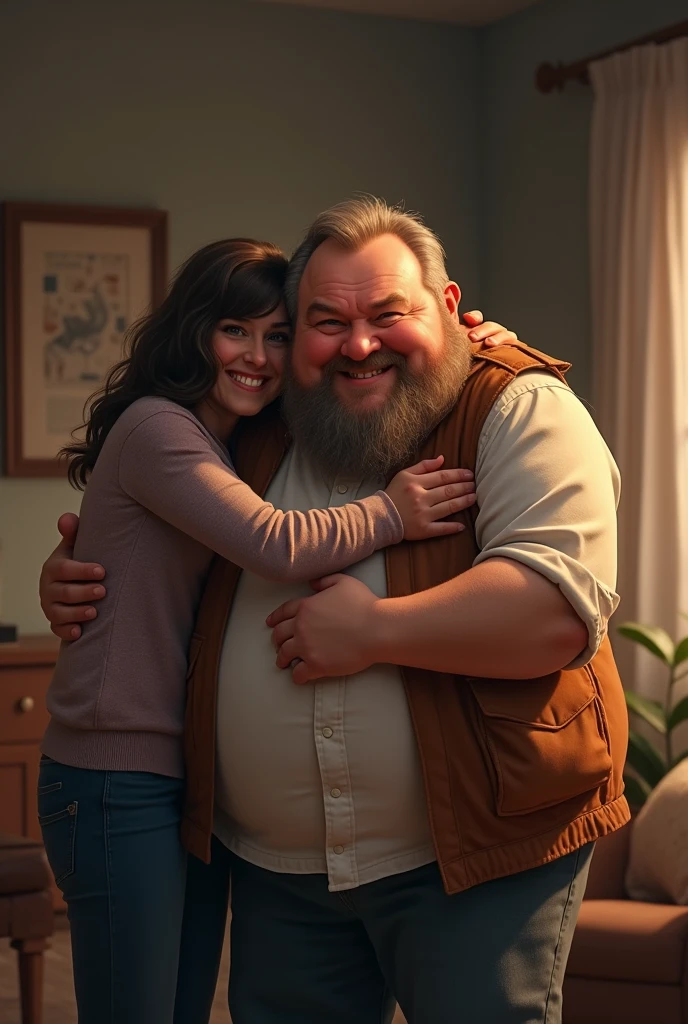 hugging a fat man with a belly