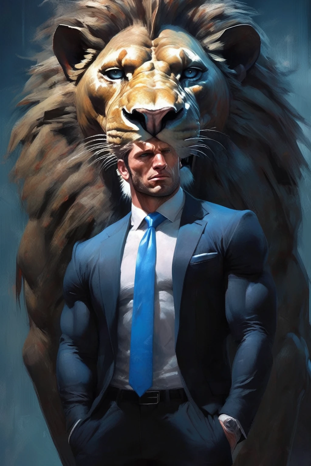 Sam Spratt Style – The man is beautiful and the lion is super realistic. He wears a black suit and a blue tie, and the lion leans sideways behind the character, defined and beautiful muscles, big penis , huge penis , beautiful penis , defined, Penis with details and hyper perfect, luscious , Giant penis, muscular penis, penis with veins, beautiful penis, photorealistic penis, Detailed penis, perfect penis, big penis, hot penis, sweaty penis, hard penis, perfect penis HD 8k, round testicles, perfect testicles, Hairy testicles, defined and beautiful muscles, big penis , Huge penis , penis Beautiful , defined, penis with details and hyper perfect, Luscious , giant penis, muscular penis, penis with veins, beautiful penis, photorealistic penis, detailed penis, perfect penis, large penis, penis honey, sweaty penis, hard penis, perfect penis HD 8k, round testicles, perfect testicles, hairy testicles,