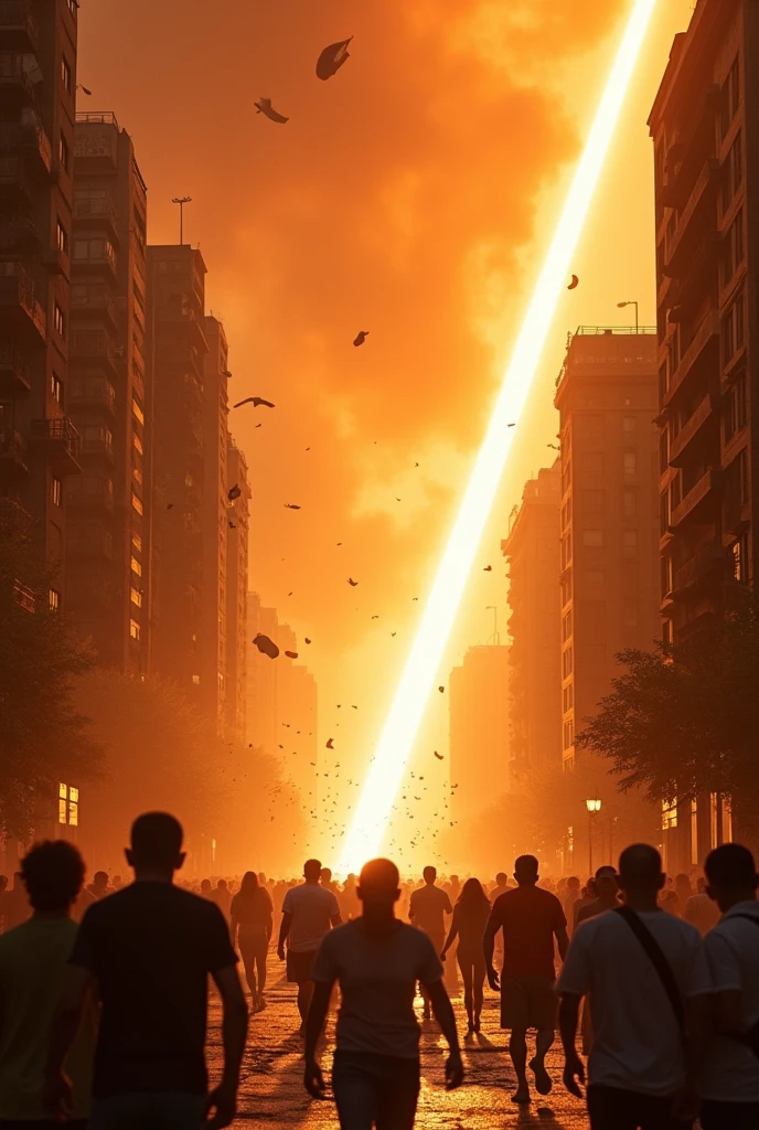 A beam of light from the sun on earth causing disaster