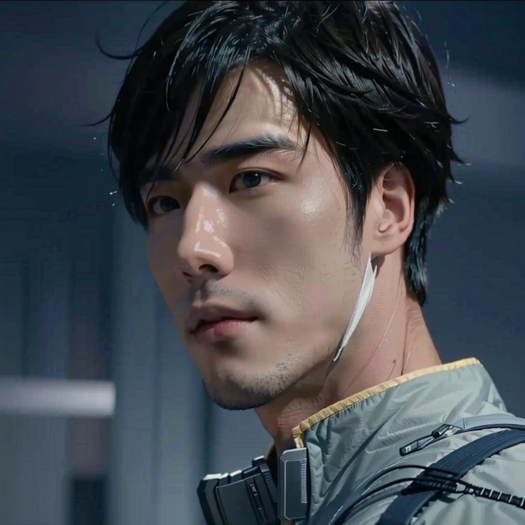 Close-up of a man with a backpack looking at something, DC live-action movies in Japan, Japanese live-action films, Makoto Shinkai ( Apex Legends ), Inspired by Adam Dalio Kiel, Live-action movie stills, Who is Siu?, Inspired by Zhang Han, Inspired by Yasutomo Oka, what are you doing？, Genie - Spirit