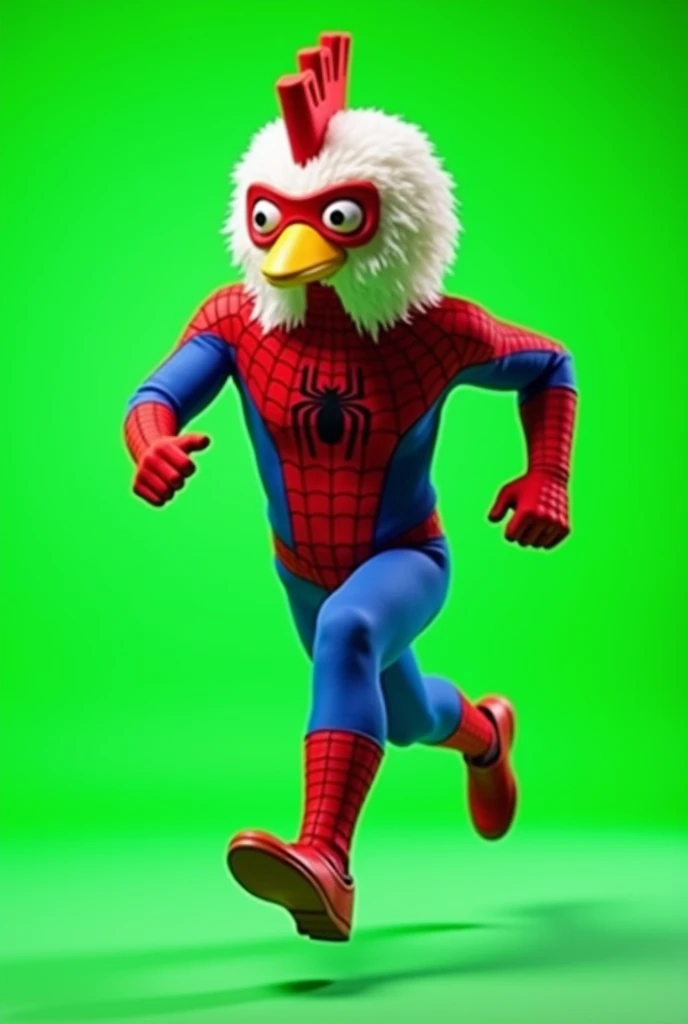 MINECRAFT CHICKEN HEAD MAN WITH SPIDERMAN DRESS RUNNING AND CHANGE BACKGROUND TO GREEN SCREEN