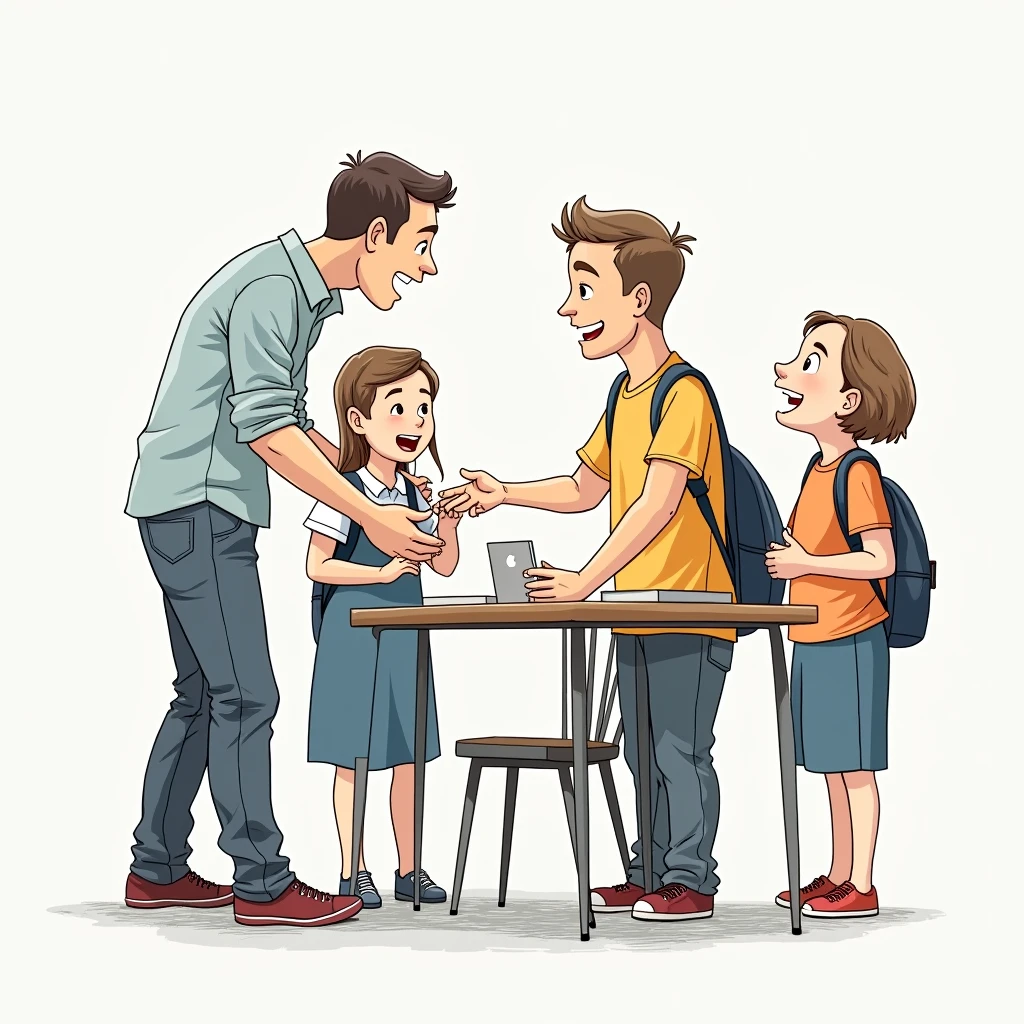 Create a drawing of a teacher doing the change with his substitutes.