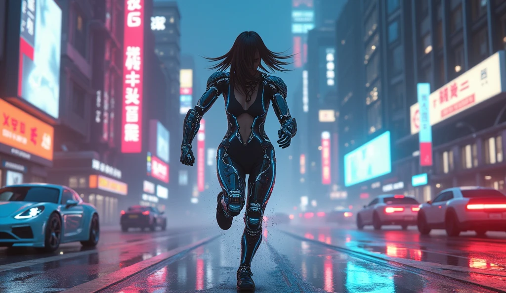 woman in a futuristic suit running with speed in a city, cute cyborg girl, cyborg girl, beutiful girl cyborg, cyborg - girl, cyberpunk anime girl mech, perfect cyborg female, perfect anime cyborg woman, female cyborg, cyberpunk beautiful girl, female cyberpunk anime girl, girl in mecha cyber armor, cyberpunk cyborg, cyberpunk robot, cyberpunk robotic elvish queen, contrast, HDR