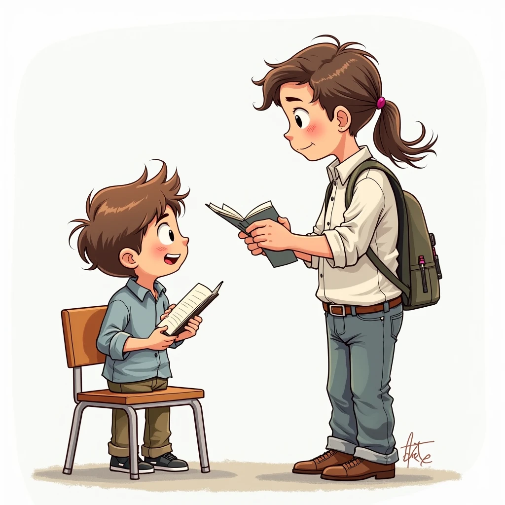 Create a drawing of a teacher and his substitute.