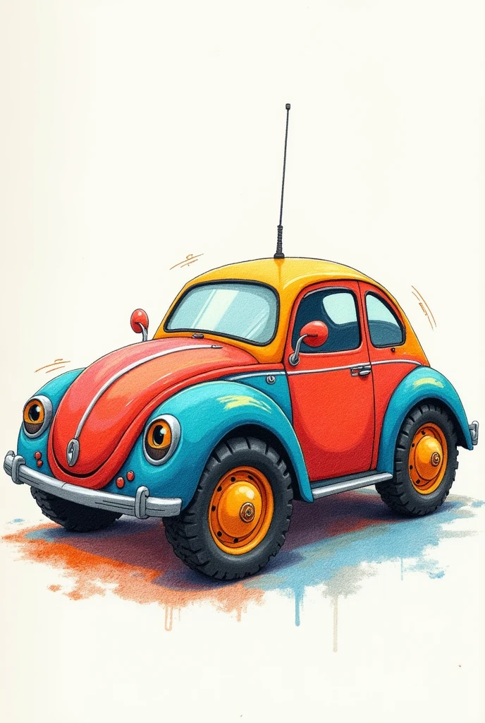 Create an original colored pencil drawing, Fun and unique remote control car that a 10 year old can replicate