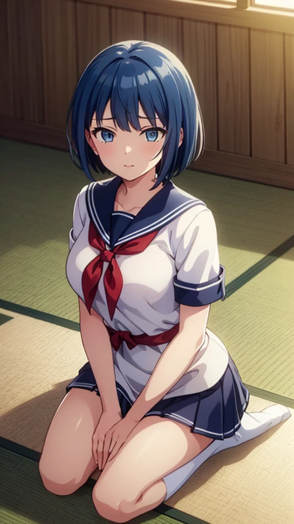 1girl, solo, nsfw,, (wearing nothing: 1.5), large breasts., empty eyes , haruna sairenji ,short hair, , purple eyes, blue hair, hairclip, flooding, fire, heavy snowfall, frozen, file, crying, sea, cooking, whole body, Cherry tree、 blue sky, church,, classroom, garden, , nipple , wet、16 years old、