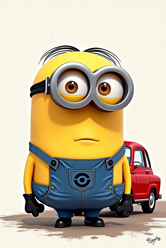 Draw a Minion with a red car