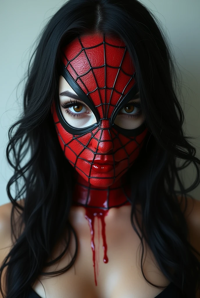 ((best quality)), ((masterpiece)), no face
Spider man mask women black hairs close up
