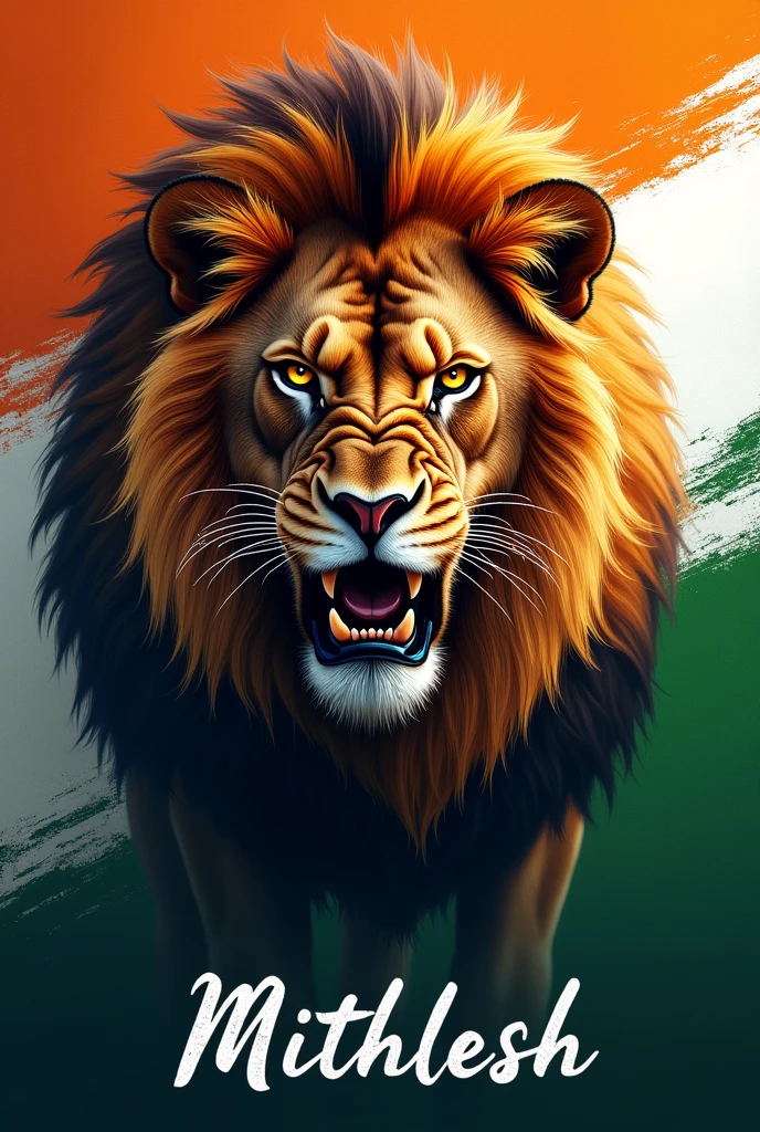 mithlesh whatsapp wallpaper with name and indian flag full hd include angry type lion and