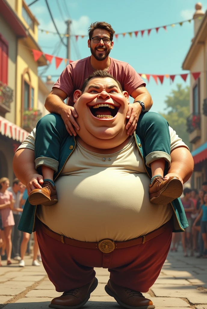Man riding fat guy