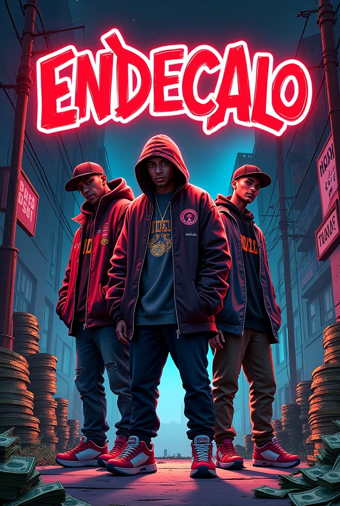 Cover for street music, with the name ENDECALO, and OZZIE PR X BIG NILO X ERU14 that money and drugs can be seen