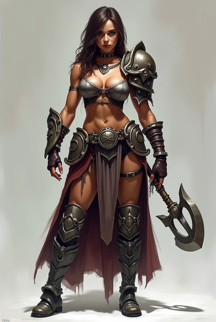 ((very delicate))best picture quality, ((The background is the center of a fierce battlefield.)), Full body of a beautiful female warrior, Full body with buttocks visible, female viking, bikini, big bust, red light armor, Exquisite dark brown hairstyle, spleen, roar, bright eyes, very detailed details, axe, circular shield, break your own power, 가슴골이 드러나는 big bust，R-18G, More detailed 8K.Unreal Engine, masterpiece, best quality,object object], (Detailed facial features), (4k detail),(realist, photorealism),((precise proportions))