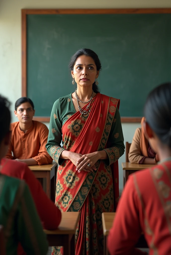 Female teacher with realistic face giving lecture in Bangladeshi attire