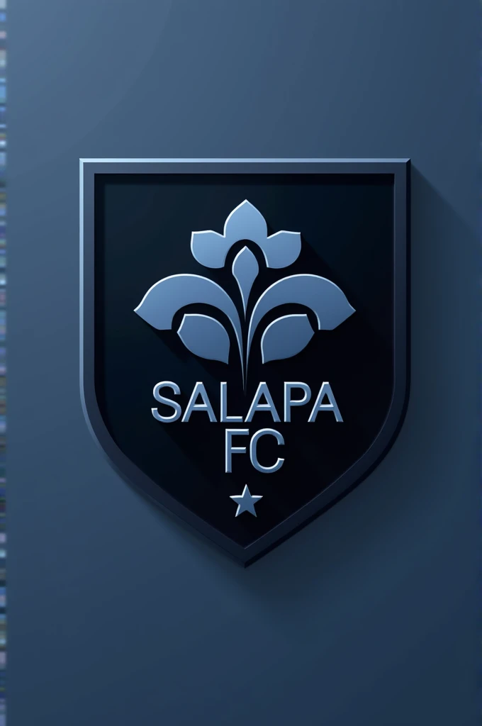 Generate a modern logo for SALAPA FC, focusing on a refined clove (cengkeh) design. The logo should exude a sense of elegance and modernity, suitable for a black and blue jersey. Use the Real Madrid logo as an inspiration for the overall structure and style."