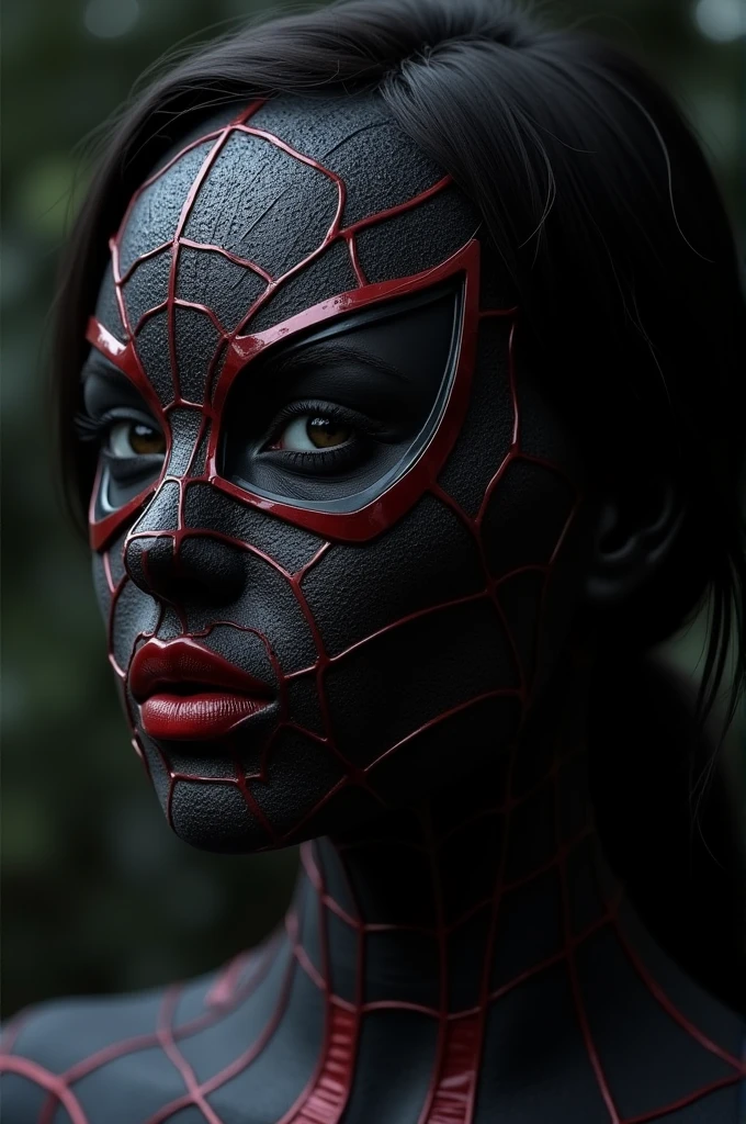 ((best quality)), ((masterpiece)), (detailed),no face
Spider man mask women hidden face features black hairs black aura