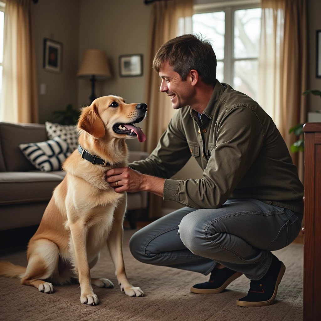 Take the dog away and show the gentleman donating to the foundation