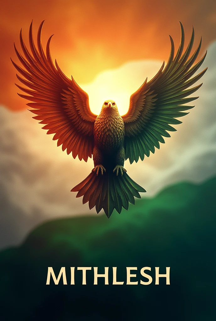 whatsapp wallpaper with name Mithlesh and name top side include only eagle wings and indian flag full hd 