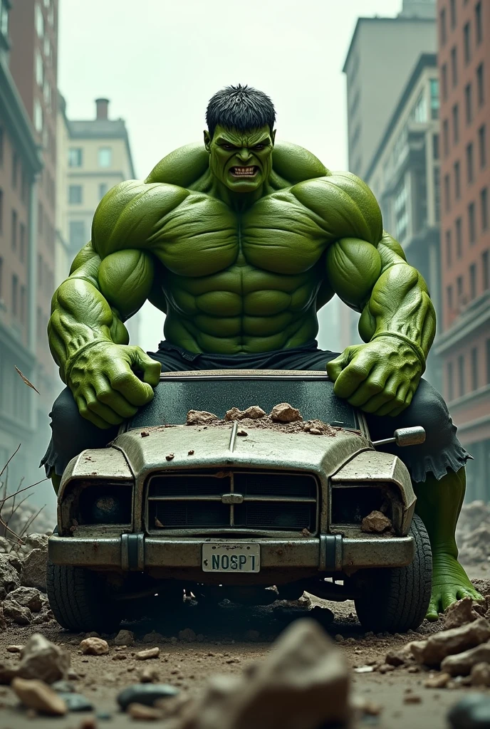 hulk sitting on car