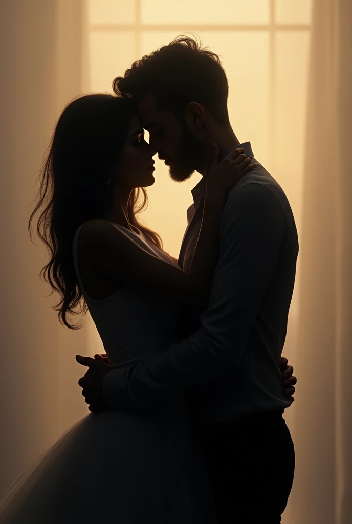 Silhouette of man and woman hugging