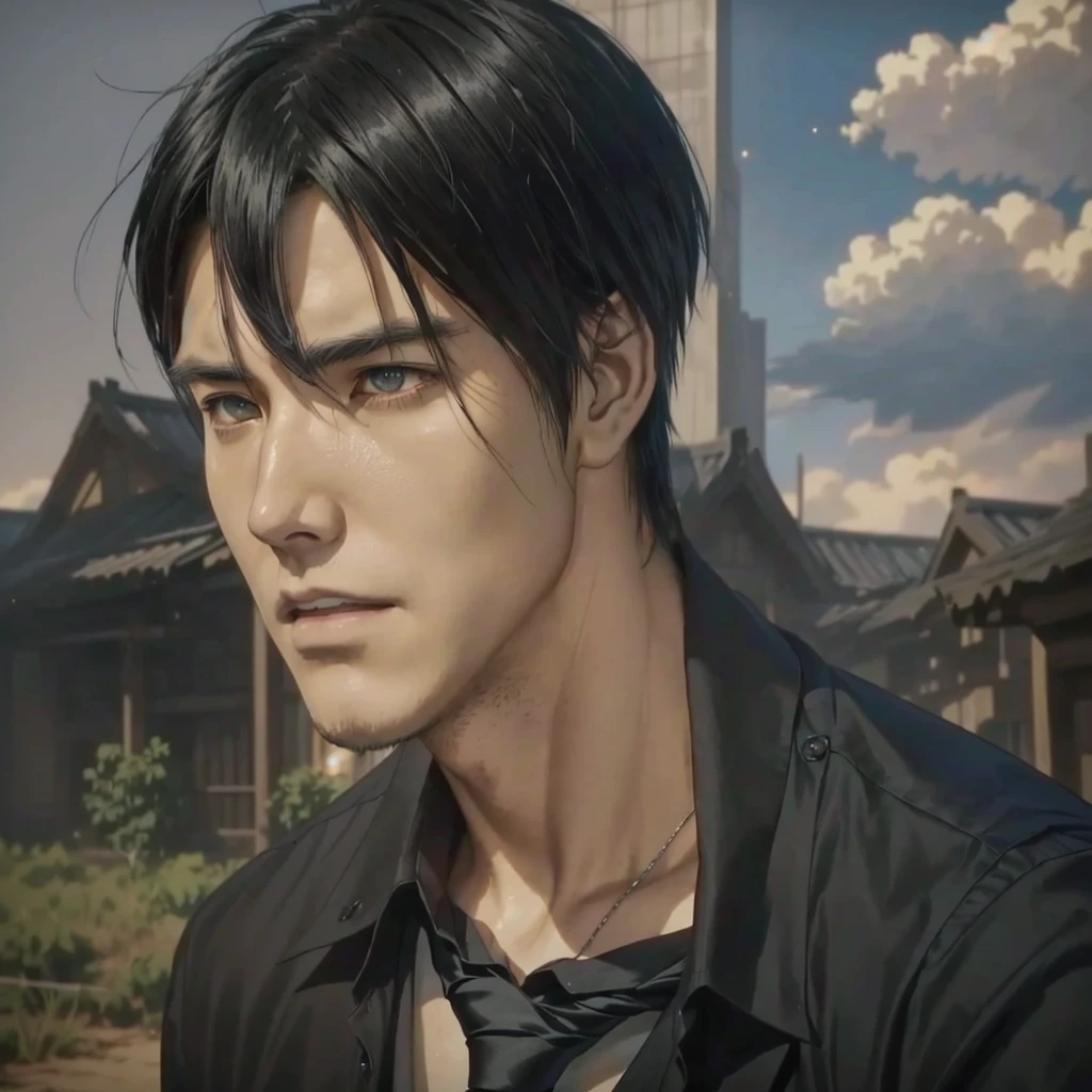 Close-up of a man in a black shirt and tie, Ellen Yeagerの肖像画, Attack on Titanより, Attack on Titan, Screenshots from the 2012 anime, In anime movies, (Attack on Titanアニメ), Hajime Isayama&#39;s style, From the TV anime, Today&#39;s featured anime is still, Ellen Yeager