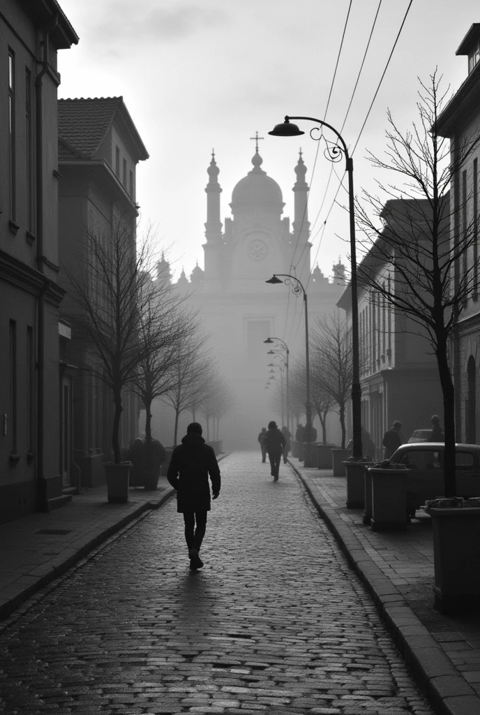 black and white town