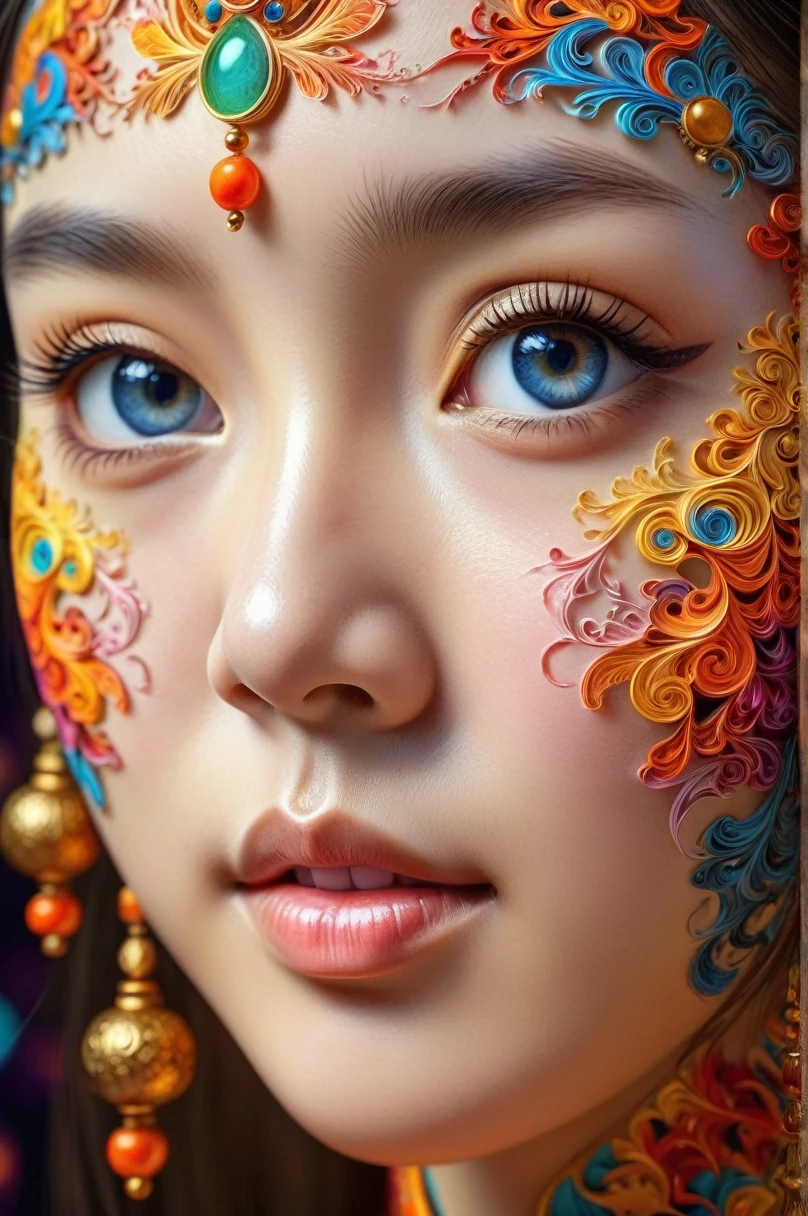 A beautiful highly detailed fractal art portrait of a Chinese girl, intricate colorful fractal patterns, masterpiece, 8k, photorealistic, ultra-detailed, sharp focus, physically-based rendering, vivid colors, studio lighting