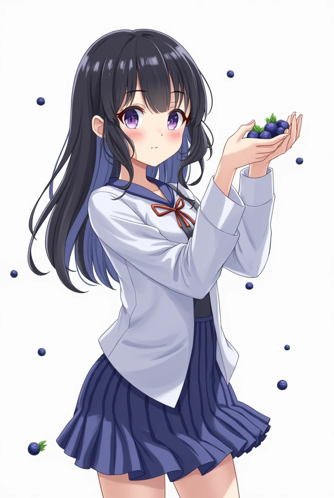 1girl, ((blueberry,fruits)),white background, black hair,