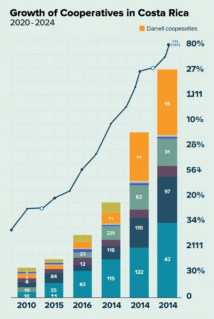 I want an image on a graph of the growth of cooperatives in Costa Rica from 2020 to 2024