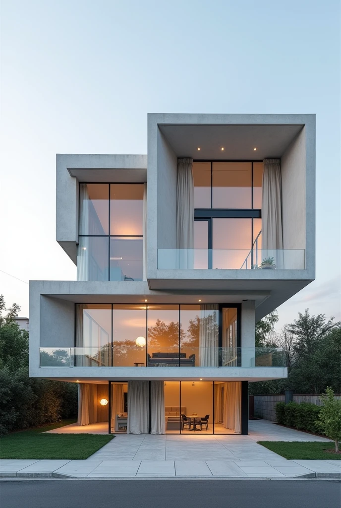 (best quality,4k,8k,highres,masterpiece:1.2),ultra-detailed,(realistic,photorealistic,photo-realistic:1.37),architecture,architectural design,modern architecture,minimalist architecture,Renzo Piano,two-story building,4 building facades,concrete,glass,steel,sleek design,clean lines,natural lighting,large windows,symmetry,geometric shapes,urban landscape